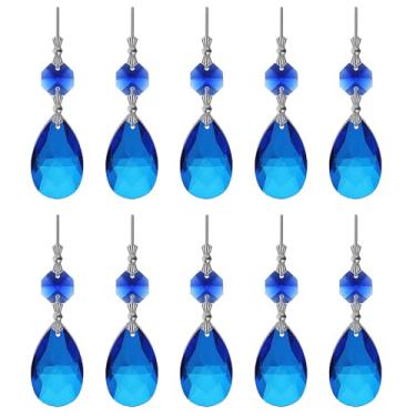 Imagem de 10 peças de lustre de prismas de cristal, enfeite azul, pingentes, arco-íris, 38 mm, prismas pendurados para festa de casamento, decoração de Natal, joias faça você mesmo