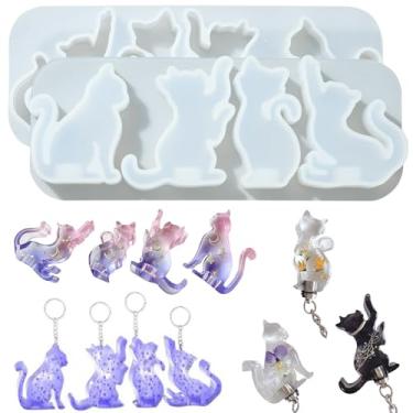 Imagem de UR URLIFEHALL 5 peças de moldes de resina de gato fofo para animais de estimação, molde epóxi, adorável animal de estimação, moldes de silicone para casting faça você mesmo, joias pingentes