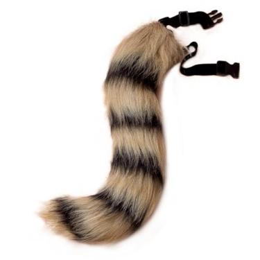 Imagem de Moyubath Gato lobo raposa pele sintética cauda peluda para cosplay Halloween fantasia fantasia fantasia acessórios, Marrom e preto, 19.68 inch