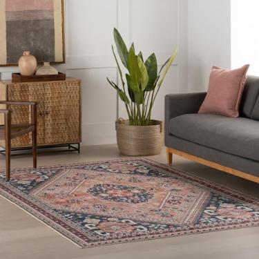 Imagem de Nuloom Winny Medallion 8,5 x 1,5 m lavável à máquina tapete para sala de estar, quarto, sala de jantar, entrada, azul escuro