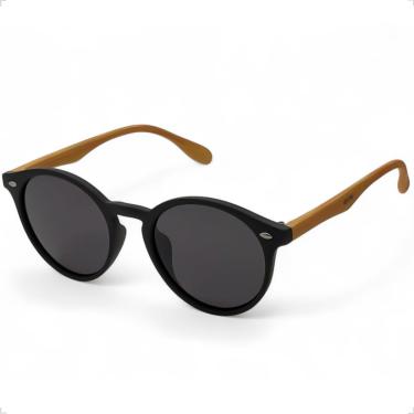 Imagem de ÓCULOS DE SOL SOLON GLASSES REDONDO COM HASTE AMADEIRADA COM PROTEÇÃO UV400 POLARIZADO + CASE RIGIDA + FLANELA + LIMPA LENTES