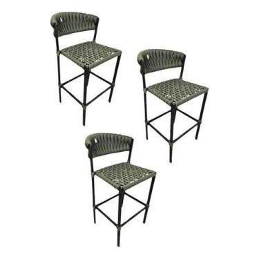 Imagem de Kit 3 Banquetas Em Trico Nautico E Aluminio Para Bancada - Universe