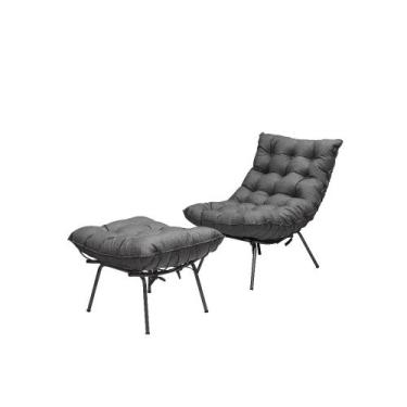 Imagem de Poltrona Com Puff Costela Aramada Adão Preta-Linho Grafite - F Pnedo S