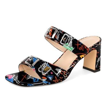 Imagem de SAMMITOP Sandálias femininas de salto grosso, bico aberto, salto grosso, sem cadarço, casual, verão, 7 cm, Grafite, 42