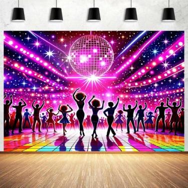 Imagem de Pano de fundo de decoração de festa discoteca, retrô de volta aos anos 60, 70, 80, 90, tema de festa discoteca, faixa fotográfica para festa de aniversário, 25 x 20 m