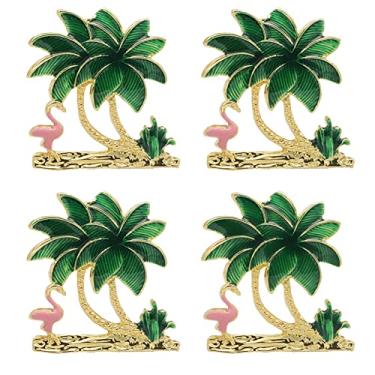 Imagem de HwrtYeg Anéis De Guardanapo Palmeira Com Suporte Coco Dourado, 4 Peças, Fivela Havaiana Liga, Círculo Para Toalha Mesa, Fecho Flamingo Festa Casamento, Decoração Mesa Jantar