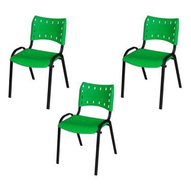 Imagem de Kit 3 Cadeira ISO Tubo Oblongo Aço Industrial Empilhavel