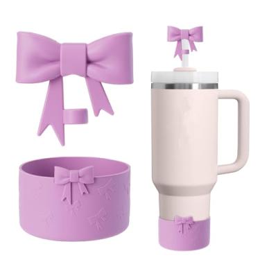 Imagem de AXMCCH Tampa de garrafa de silicone de 7,5 cm e topo de canudo em forma de laço de 10 mm para copo Stanley de 340 a 1,134 g (2 peças roxo claro)