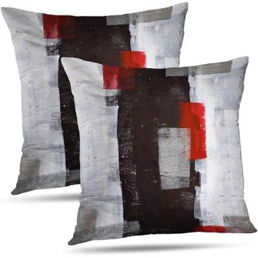 Imagem de Alricc 20 x 20 capas de almofada, pacote com 2 - capas decorativas reversíveis para decoração de sofá, cama, sofá e sala de estar - vermelho e cinza