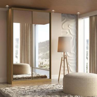 Imagem de Guarda Roupa Solteiro 2 Portas de Espelho 1,38m Altezza Belmax, Freijó