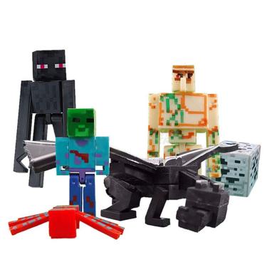 Imagem de Cartela Minecraft Dragão Ender 5 Bonecos + 1 Bloco Zombie