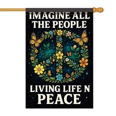 Imagem de Starlit Patio Bandeira da Casa da Paz 71 x 101 cm Imagine Todas as Pessoas Bandeira de Jardim Vivendo Vida em Paz Dupla Face Céu Estrelado Borboleta Floral Grinalda Banner Exterior Alpendre Ração EUA