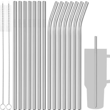 Imagem de Tomorotec Canudos de Aço Inoxidável 14 Peças para Stanley Adventure Quencher 1,134 g com Escovas de Limpeza, Lavável na Lava-Louças, Reutilizável, Prata