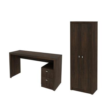 Imagem de Escritório com Mesa para Computador 2 Gavetas Com Armário 2 Portas Rústico - FdECOR