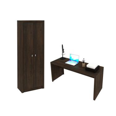 Imagem de Escritório com Mesa para Computador Simples Gavetas e Armário 2 portas Rústico - FdECOR