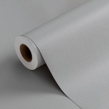 Imagem de FUKU MON Papel de parede texturizado cinza claro 59.9 cm x 998.2 cm tecido texturizado sólido contato papel de parede linho descascar e colar rolo de filme de vinil grosso autoadesivo para armários