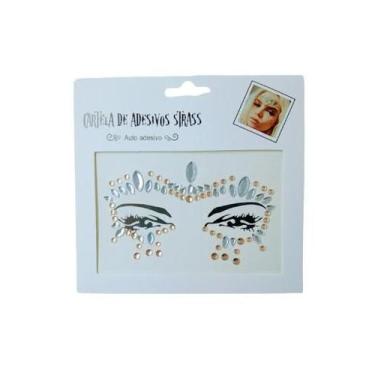 Imagem de Adesivo Para o Rosto Strass Prata Cristal "Modelo 17" Festas Carnaval 