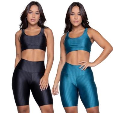 Imagem de KIT 2 Tops e Bermuda New Zig 3D Vekyo Conjunto Academia Fitness-Feminino