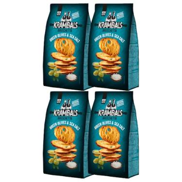 Imagem de Krambals Bruschettas - Pack contendo 4 pacotes com 70g cada - Total 280g - Snack de fatias tostadas de pão de fermentação natural - Sabor Green Olives and Sea Salt (Azeitonas verdes e sal)