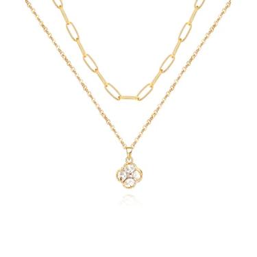 Imagem de ACECHA Colares de trevo para mulheres, colar colorido com pingente de trevo de quatro folhas, gargantilha banhada a ouro, joia da sorte para mãe, esposa, filha, amigas, common, Latão, Zircônia cúbica