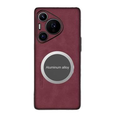 Imagem de HAOMRIYL Capa de couro para Huawei Pura 80 Ultra/80 Pro+/80 pro/80, capa de proteção de câmera suporta carregamento sem fio, capa magnética, vermelha, 80 Pro