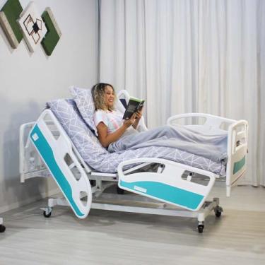 Imagem de Cama Hospitalar Elétrica Motorizada Com Colchão D33 9 Movimentos 1040.AS Luxo Com Elevação de Altura + Posição Poltrona, Proclive e Trend Para Idosos