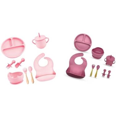 Imagem de ROSA ESCURO ou CLARO (SORTIDOS) - kit alimentação bebê 8 PEÇAS , kit introdução alimentar, kit alimentação silicone JOGO COMPLETO PARA INTRODUÇÃO ALIMENTAR 100% livre de BPA Atoxico antibacteriano seguro