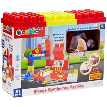 Imagem de Multilaser Bloco de Montar Bombeiros 31 Peças Cubic Jr Multikids,BR1393, Multicor