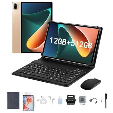 Imagem de Tablet Android 14 10.1" 3 em 1 com Teclado e Mouse, 12GB RAM 512GB, Octa-Core, Câmera 32MP+16MP, Bateria 8800mAh, Dual SIM, Tablet Pad 10 Pro (Ouro rosê)