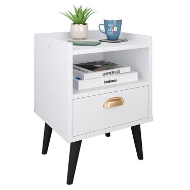 Imagem de Mesa De Cabeceira Nicho Mesinha Quarto 1 Gaveta Puxador Conch