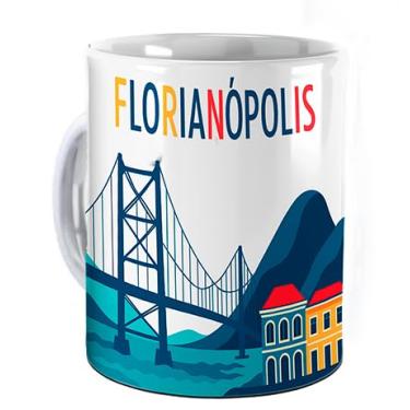 Imagem de Caneca Florianópolis – Porcelana com Ponte Hercílio Luz, Farol e Centro Histórico
