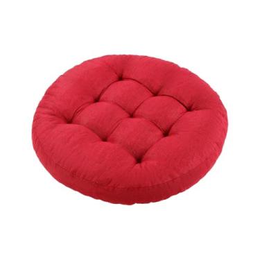 Imagem de LYLNBYWK Almofada de chão de meditação, almofadas redondas para adultos, almofadas de assento tufadas com botão para sala de estar de yoga, tatami, vinho, 56 x 56 x 10 cm