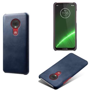 Imagem de Capa para MOTO G7 Plus,Proteção contra quedas,Casca de volta de cor sólida simples,Design de couro de imitação de plástico-Blue