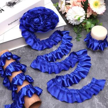 Imagem de AIETSYEI Fita de cetim com acabamento em renda plissada com babados para aplicação de artesanato, decoração de casa (azul marinho)