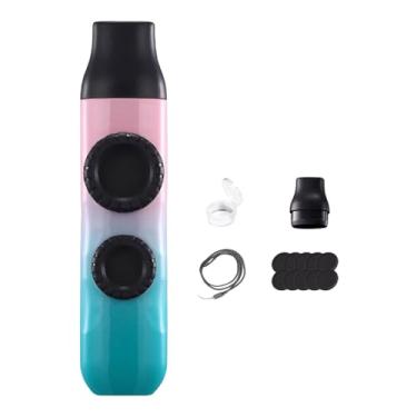 Imagem de YIJU Brinquedo musical de flauta Kazoo com dois furos, decoração compacta para festa, lembrancinhas com cordão para viagens, mochilões e aventuras, Rosa Ciano