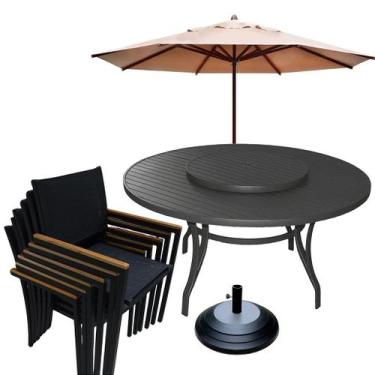 Imagem de Jogo de Mesa 1,40m Prato Giratório Alumínio 6 Poltronas Indiana Tela E