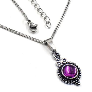 Imagem de Colar aço inoxidável feminino pingente Mandalinha com pedra Prateado Colar Feminino Bali C2Cam (Roxo Ametista)