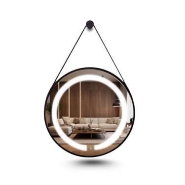 Imagem de ESPELHO ADNET ILUMINADO REDONDO 40CM PRETO C/ALÇA PRETA TOUCH 2 LEDS 3000/6000K