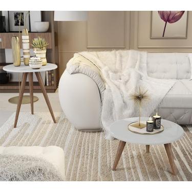 Imagem de Conjunto 2 Mesas Retrô Natália - Pés Palito Lateral Apoio Mdf Mdp Branco - J3 Móveis