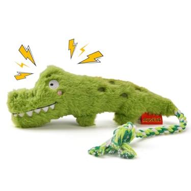 Imagem de AUSCAT Brinquedo de corda de cachorro de pelúcia, brinquedo durável de cabo de guerra com barulho, brinquedos de dentição trançados para filhotes, cães pequenos e médios, crocodilo