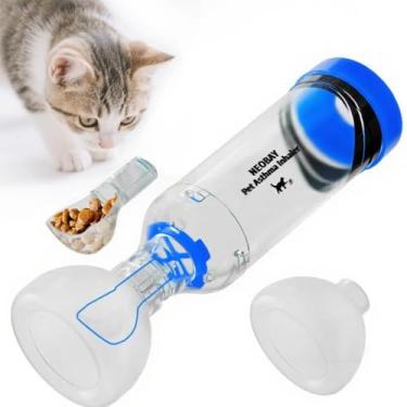 Imagem de Neobay Espaçador inalador para gatos com calmante de pânico exclusivo e indicador de hálito sensível – Projetado para gatos com asma e problemas respiratórios, inclui 2 máscaras inaladoras de gatos