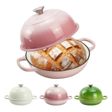 Imagem de DVK Panela de forno holandês com tampa para assar pão de fermento esmaltado 6 litros forno holandês de ferro fundido para fogão resistente e seguro para forno