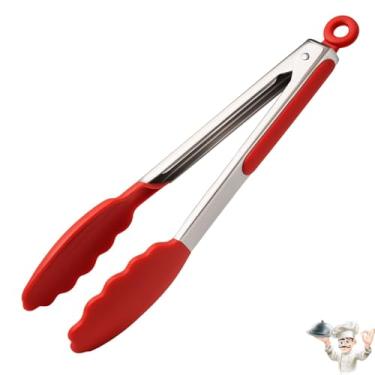 Imagem de Pinça Pegador Culinário Silicone 30 Cm Multiuso Inox Fritura Gelo Salada Churrasco Vermelho