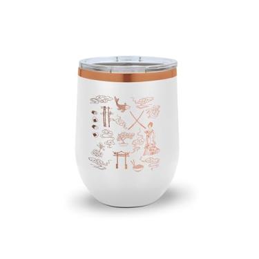 Imagem de SpreadPassion Copo de vinho inspirado no Japão - Aço inoxidável isolado com design zen minimalista (branco)