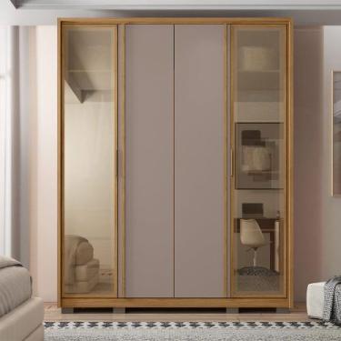Imagem de Guarda Roupa Solteiro Lume com 4 Portas e 3 Gavetas MDF Buriti/Fendi G