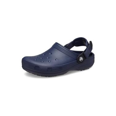 Imagem de Crocs Tamancos de trabalho clássicos unissex para adultos, ajustável, antiderrapante, com estrutura sem furos, Azul marino, 35