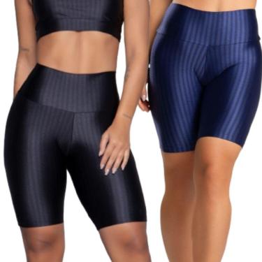 Imagem de Bermuda Fitness New Zig 3D Serra e Mar Kit Com Duas Cores Poliamida Cós Alto Academia Treino-Feminino