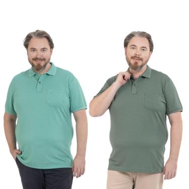 Imagem de Kit 2 Camisa Polo Masculina Plus Size Pique com Bolso Casual-Masculino