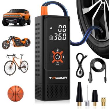 Imagem de timobor Compressor De Ar Portátil Para Encher Pneus Carro/Suv, Bomba 60S Carro Com Manômetro Digital Fosco, Esfera 150 Psi, Bicicleta Elétrica, Motocicleta, Carro, Etc. (Laranja)