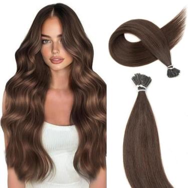 Imagem de Boymia Extensões de cabelo humano real I Tip #02 Castanho escuro 45,7 cm I Tip Extensões de cabelo humano longo liso confortável de usar invisível e natural Cold Fusion 50 fios